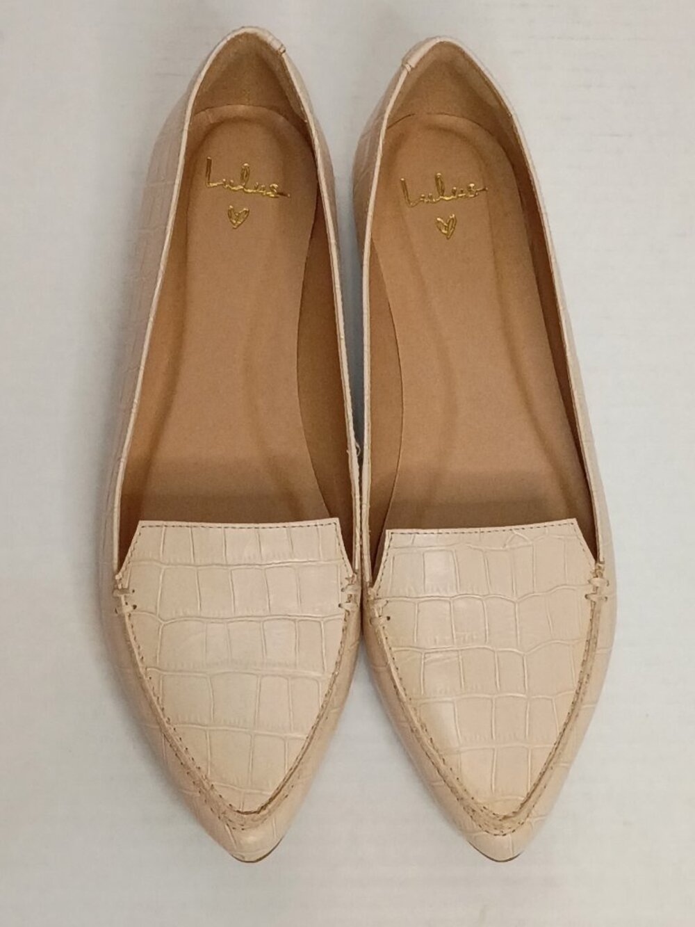 Lulus Emmy Blush Croc Embossed Leather Pointed Toe Loafers Size 7